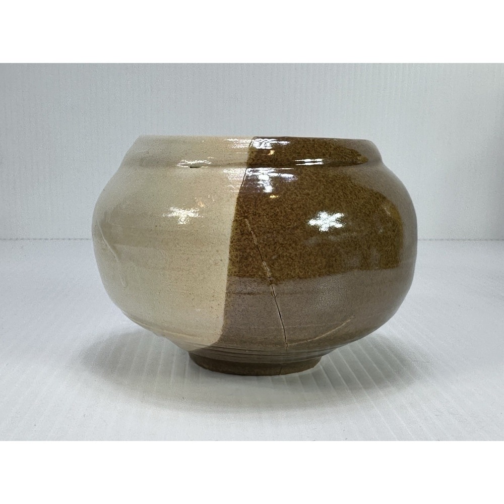 Vintage Handmade Studio Art Pottery Bowl Brown Drip Rounded Hand Thrown Stamped